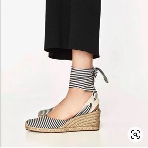 Zara Striped Ankle-tie Espadrille Wedges